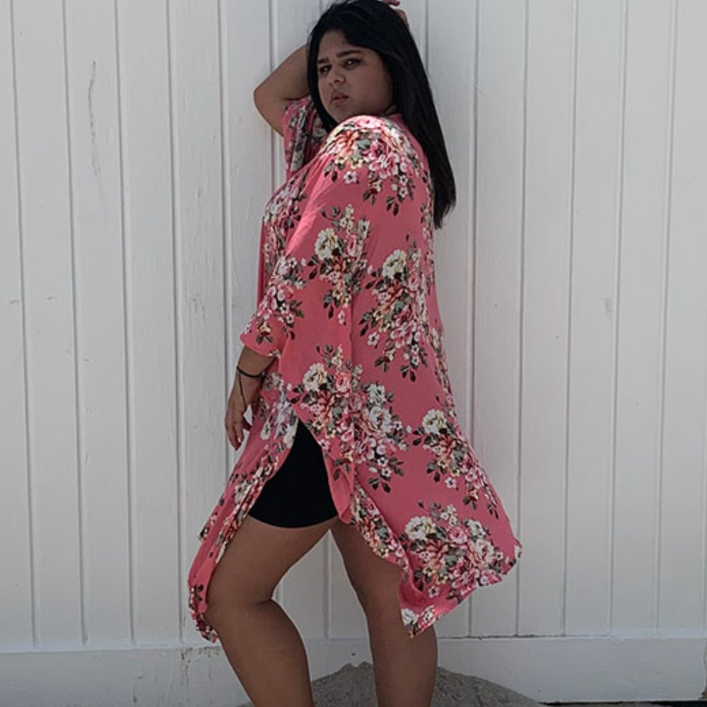 💞 PLUS SIZE Kimono Floral Print with Side Slits